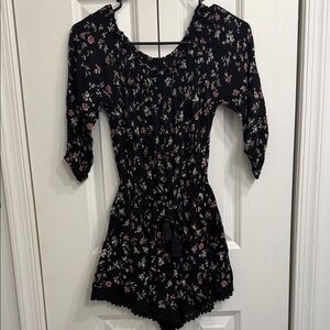 Abercrombie & Fitch Black Floral Smocked Romper